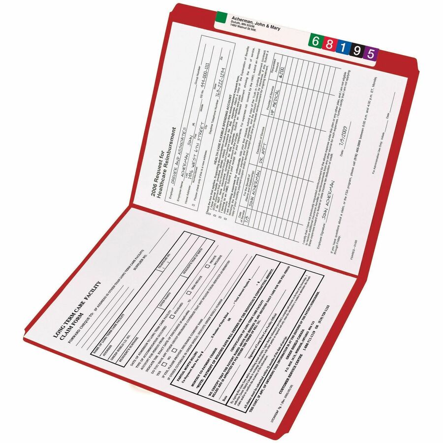 Smead Colored Straight Tab Cut Letter Top Tab File Folder - 8 1/2" x 11" - 3/4" Expansion - 11 pt. - 2 Plys - Red - 10% 