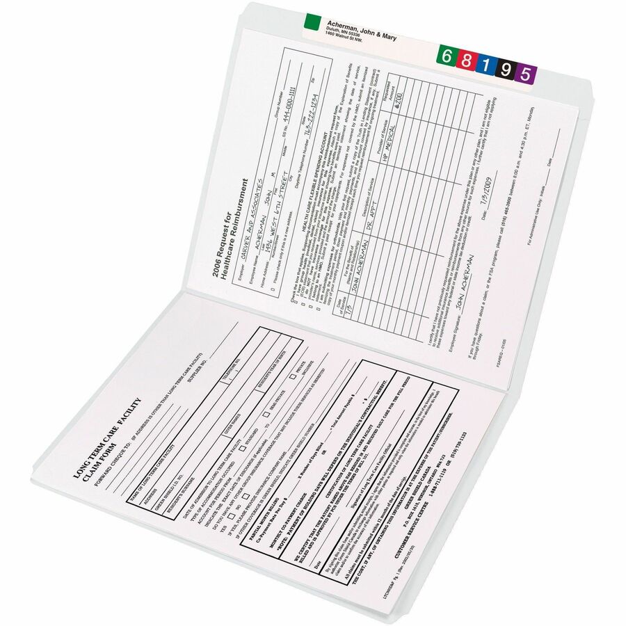 Smead Colored Straight Tab Cut Letter Top Tab File Folder - 8 1/2" x 11" - 3/4" Expansion - 11 pt. - 2 Plys - White - 10