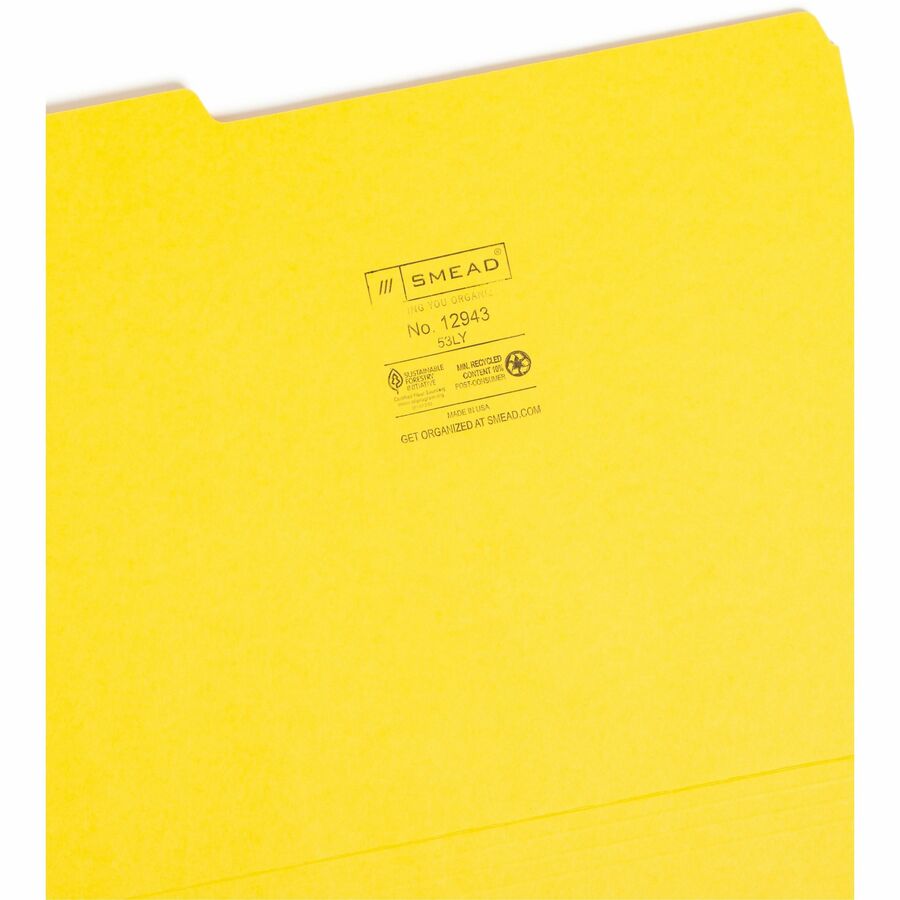 Smead Colored 1/3 Tab Cut Letter Recycled Top Tab File Folder - 8 1/2" x 11" - 3/4" Expansion - Top Tab Location - Assor
