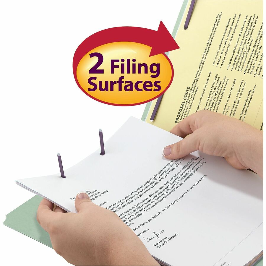 Smead 1/3 Tab Cut Letter Recycled Fastener Folder - 8 1/2" x 11" - 1" Expansion - 2 x 2S Fastener - 2" for Folder - Top 