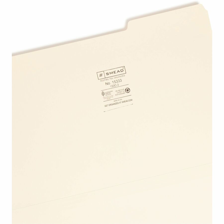 Smead 1/3 Tab Cut Legal Recycled Top Tab File Folder - 8 1/2" x 14" - 3/4" Expansion - Top Tab Location - Third Tab Posi