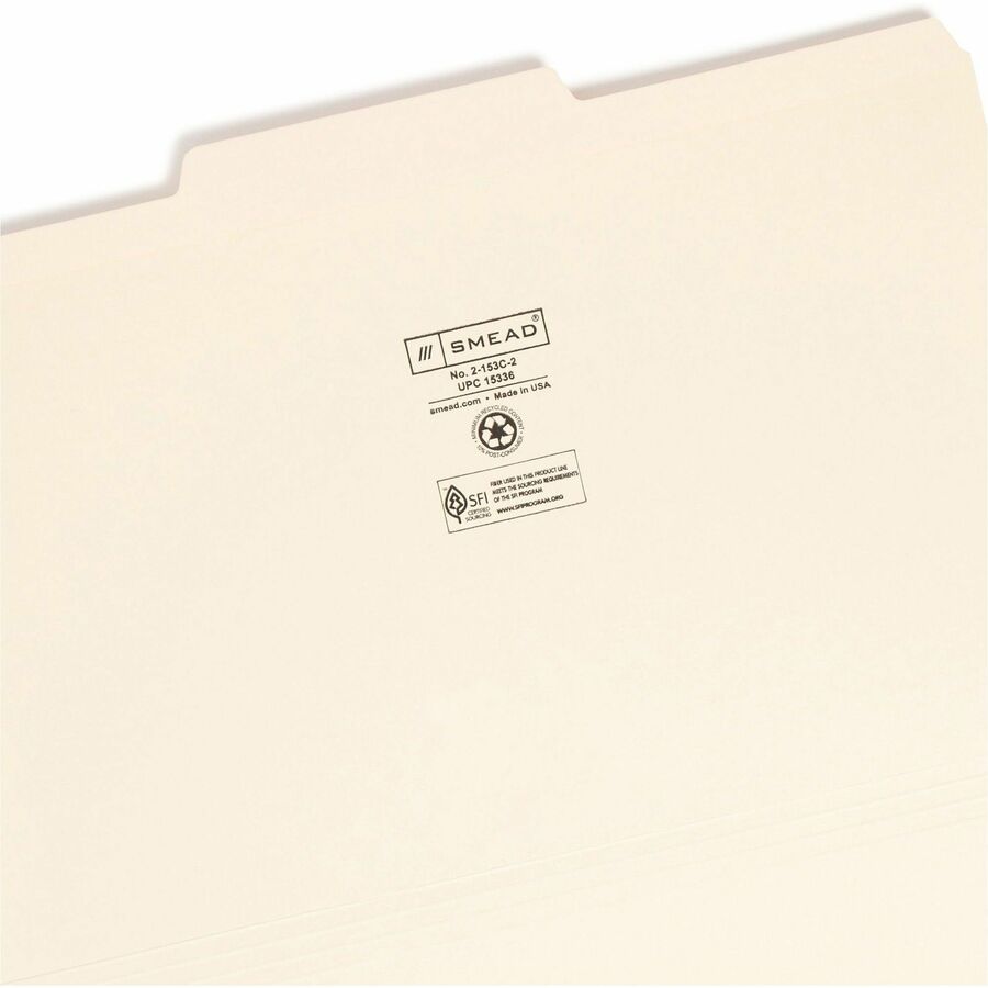 Smead 1/3 Tab Cut Legal Recycled Top Tab File Folder - 8 1/2" x 14" - 3/4" Expansion - Top Tab Location - Center Tab Pos