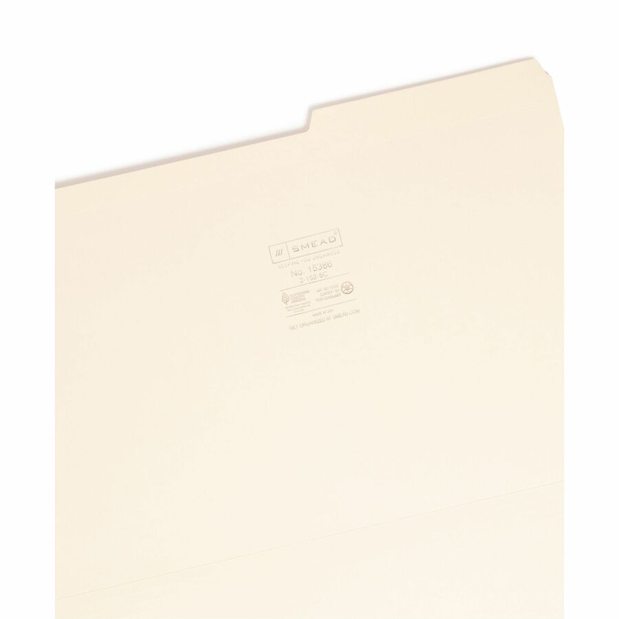 Smead 2/5 Tab Cut Legal Recycled Top Tab File Folder - 8 1/2" x 14" - 3/4" Expansion - Top Tab Location - Right Tab Posi