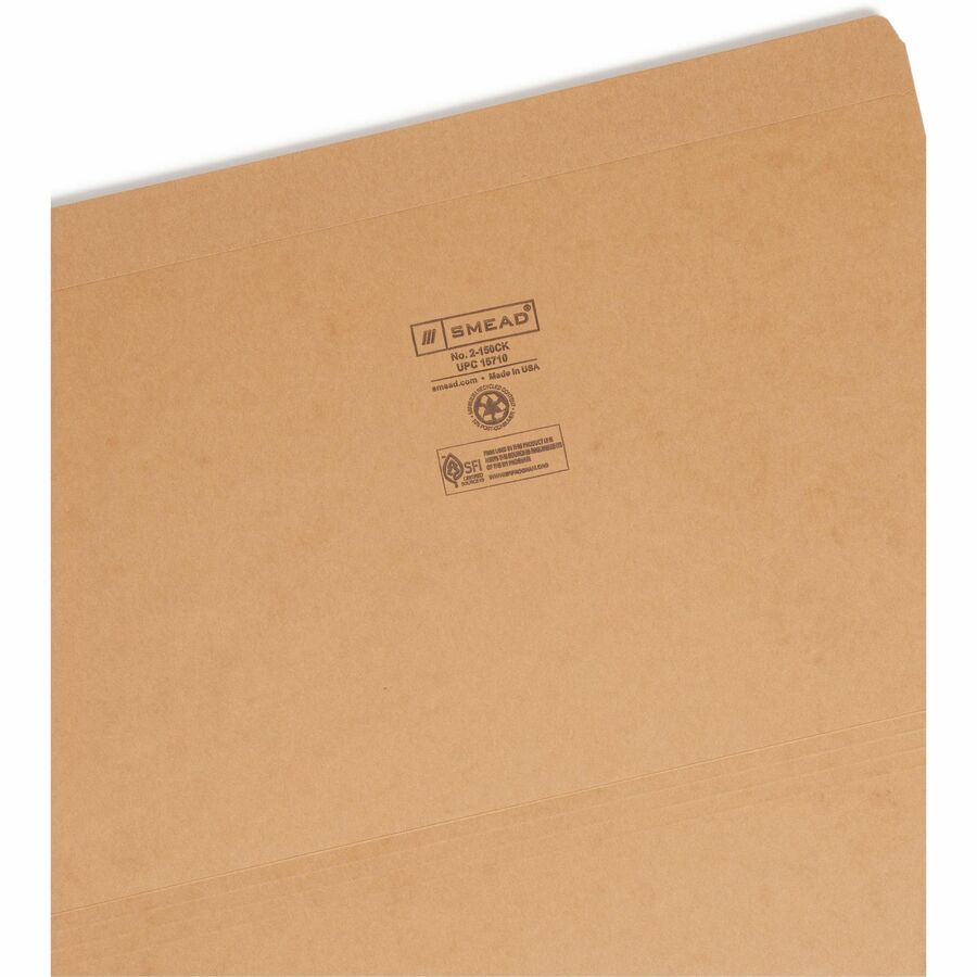 Smead Straight Tab Cut Legal Recycled Top Tab File Folder - 8 1/2" x 14" - 11 pt. - 2 Plys - Kraft - 10% Recycled - 100 