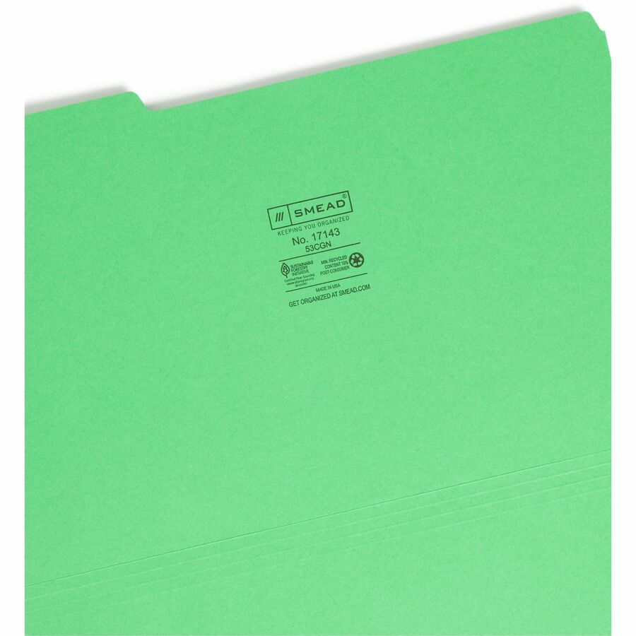 Smead Colored 1/3 Tab Cut Legal Recycled Top Tab File Folder - 8 1/2" x 14" - 3/4" Expansion - Top Tab Location - Assort