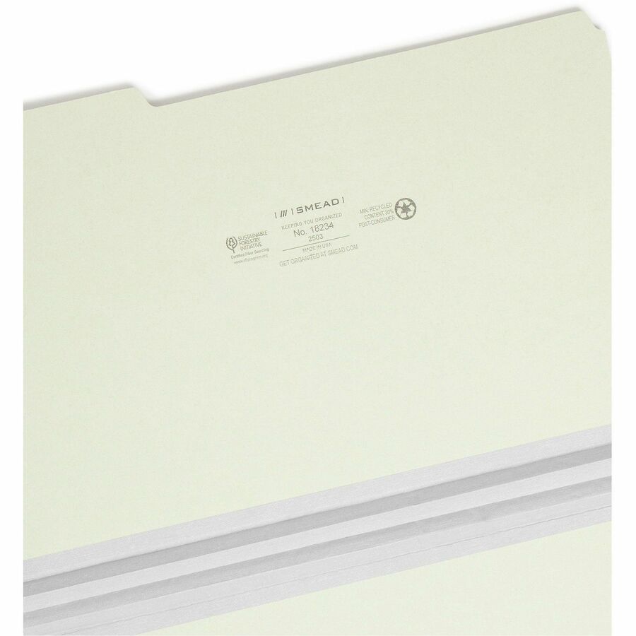 Smead 1/3 Tab Cut Legal Recycled Top Tab File Folder - 8 1/2" x 14" - 2" Expansion - Top Tab Location - Assorted Tab Pos