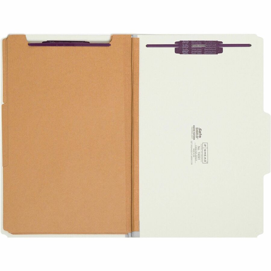 Smead SafeSHIELD 2/5 Tab Cut Legal Recycled Classification Folder - 8 1/2" x 14" - 3" Expansion - 2 x 2S Fastener - 2" f