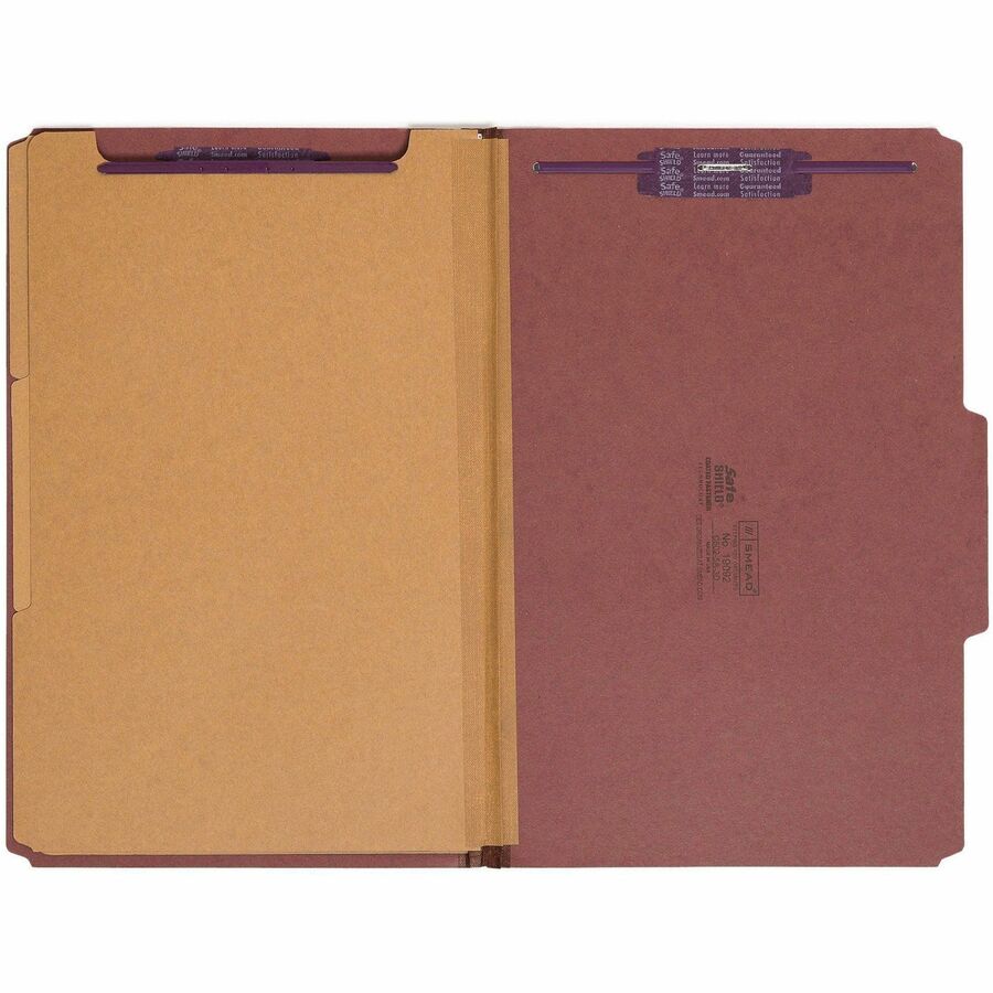 Smead SafeSHIELD 2/5 Tab Cut Legal Recycled Classification Folder - 8 1/2" x 14" - 3" Expansion - 2 x 2S Fastener - 2" f