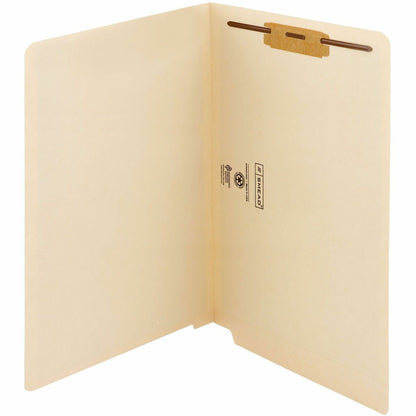 Smead Straight Tab Cut Legal Recycled Fastener Folder - 8 1/2" x 14" - 3/4" Expansion - 1 x 2B Fastener - 2" for Folder 