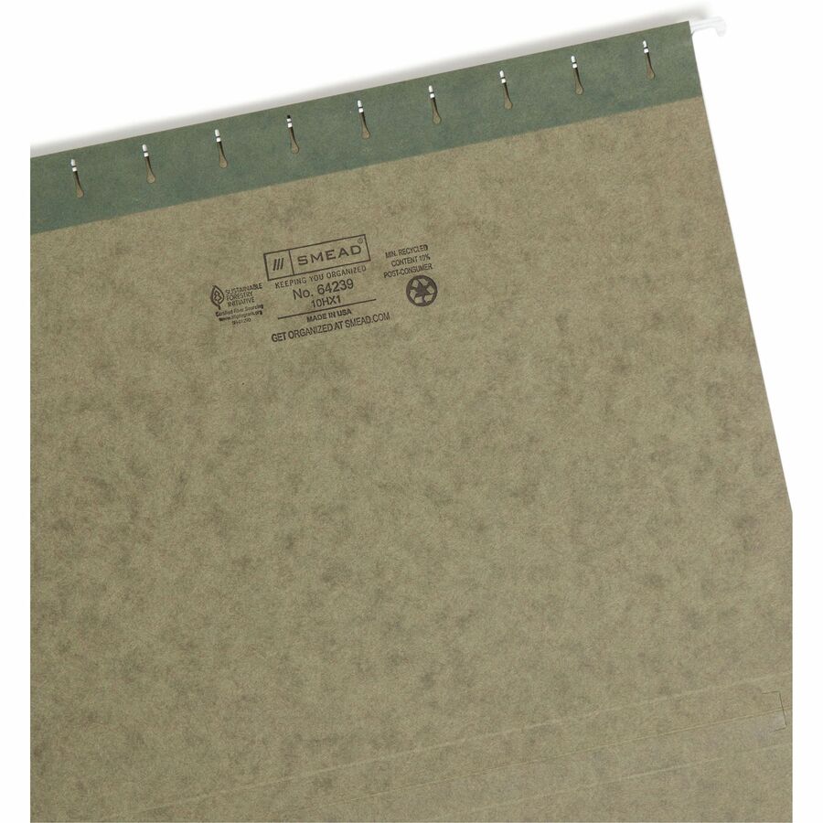 Smead Letter Recycled Hanging Folder - 8 1/2" x 11" - 1" Expansion - 11 pt. - Pressboard - Standard Green - Reinforced B