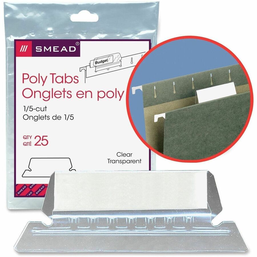 Smead Standard 1/5 Cut File Tab - Clear Poly Tab(s) - Archival-safe, Smudge Resistant, Acid-free - 25 / Pack