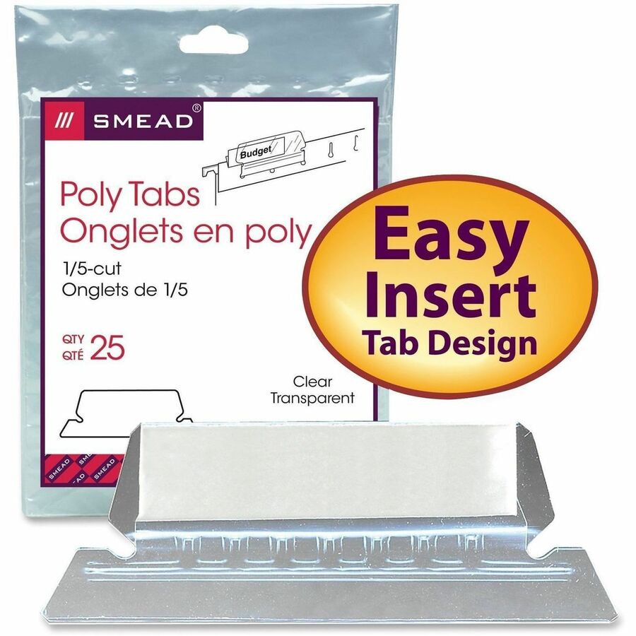 Smead Standard 1/5 Cut File Tab - Clear Poly Tab(s) - Archival-safe, Smudge Resistant, Acid-free - 25 / Pack