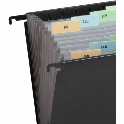 Smead Letter Expanding File - 8 1/2" x 11" - 7/8" Expansion - 13 Pocket - 12 Divider - Polypropylene - Black - 1 Each