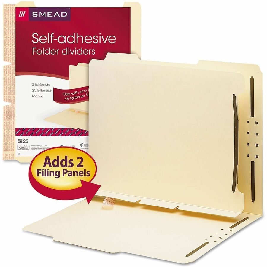 Smead Self-Adhesive Folder Dividers with Twin-Prong Fastener - For Letter 8 1/2" x 11" Sheet - Manila - Manila - 25 / Pa