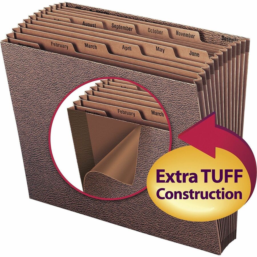 Smead Letter Recycled Expanding File - 8 1/2" x 11" - 7/8" Expansion - 12 Pocket - Redrope - Tear Resistant, Reinforced 
