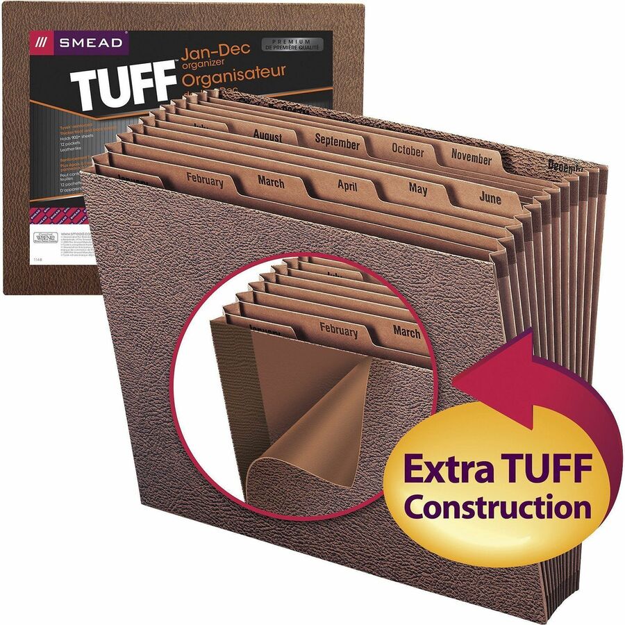 Smead Letter Recycled Expanding File - 8 1/2" x 11" - 7/8" Expansion - 12 Pocket - Redrope - Tear Resistant, Reinforced 