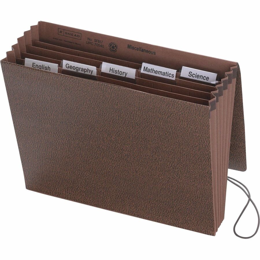 Smead 1/5 Tab Cut Letter Recycled Expanding File - 8 1/2" x 11" - 5 1/4" Expansion - 6 Pocket - Top Tab Location - Assor