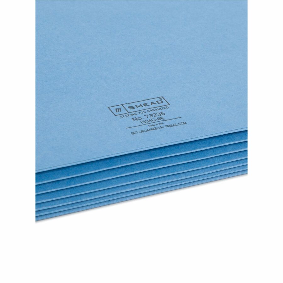 Smead Straight Tab Cut Letter Recycled File Pocket - 8 1/2" x 11" - 5 1/4" Expansion - Top Tab Location - 9 pt. - Blue -