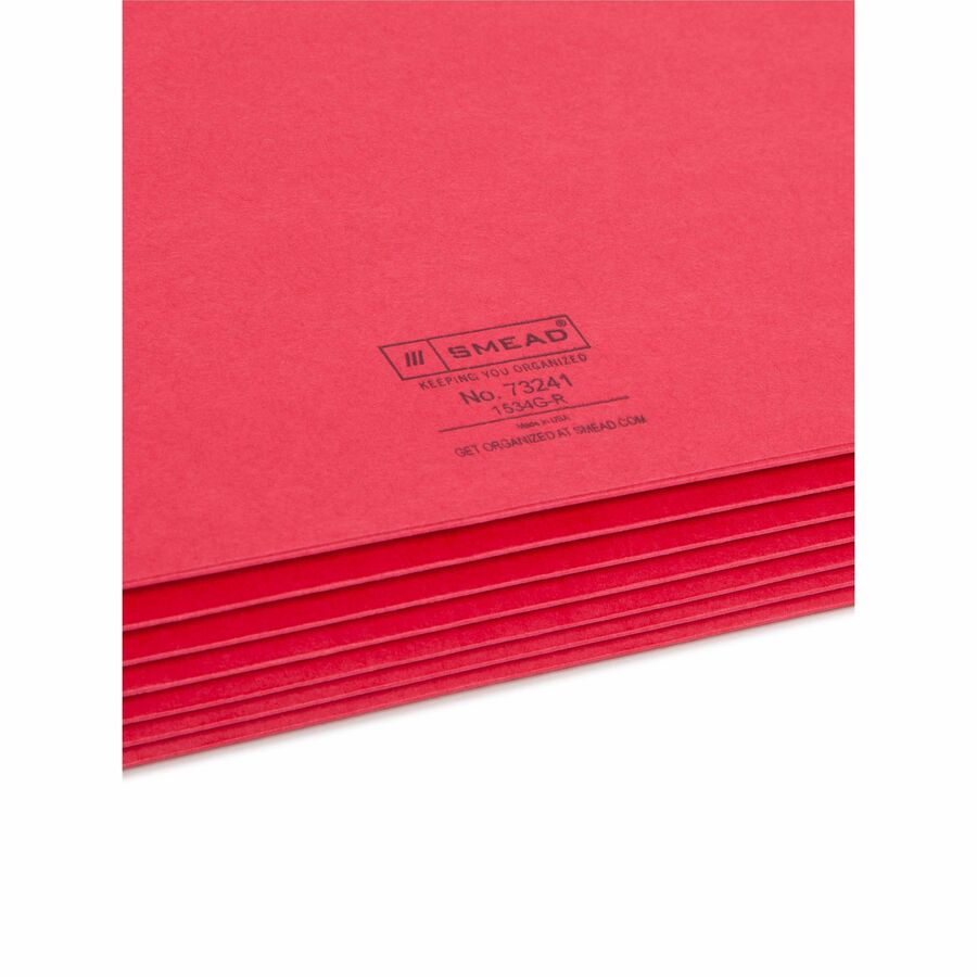 Smead Straight Tab Cut Letter Recycled File Pocket - 8 1/2" x 11" - 5 1/4" Expansion - Top Tab Location - Red - Tear Res