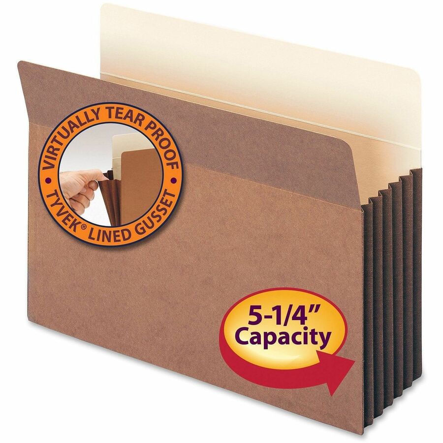 Smead Straight Tab Cut Letter Recycled File Pocket - 8 1/2" x 11" - 5 1/4" Expansion - Top Tab Location - 12.5 pt. - Red