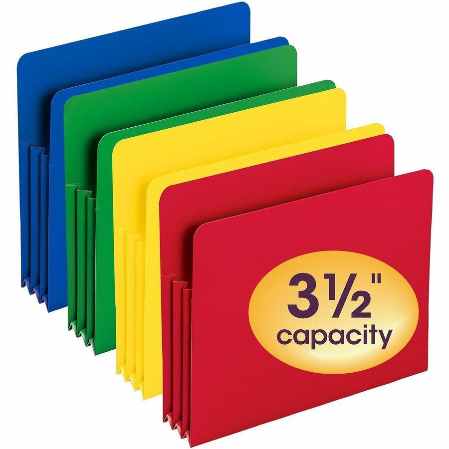 Smead Straight Tab Cut Letter File Pocket - 8 1/2" x 11" - 3 1/2" Expansion - Polypropylene - Blue, Green, Red, Yellow -