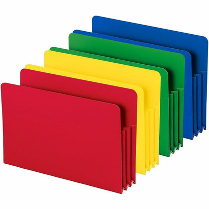 Smead Straight Tab Cut Legal File Pocket - 8 1/2" x 14" - 3 1/2" Expansion - Polypropylene - Blue, Green, Red, Yellow - 