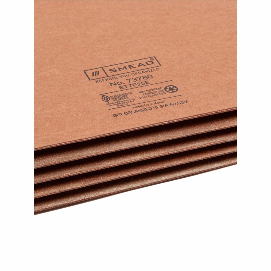 Smead TUFF Straight Tab Cut Letter Recycled File Pocket - 8 1/2" x 11" - 3 1/2" Expansion - 2 Plys - Redrope - 10 / Box