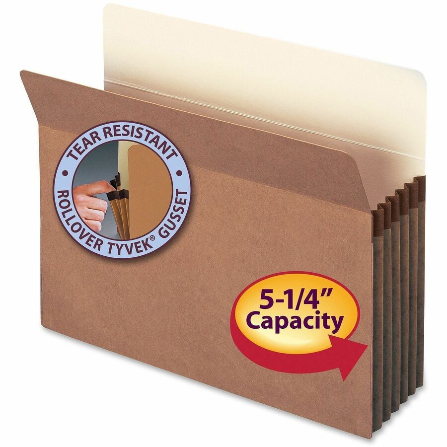 Smead Straight Tab Cut Letter Recycled File Pocket - 8 1/2" x 11" - 5 1/4" Expansion - Top Tab Location - 12.5 pt. - Red