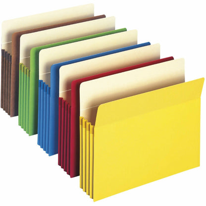 Smead Straight Tab Cut Letter Recycled File Pocket - 8 1/2" x 11" - 3 1/2" Expansion - Top Tab Location - Yellow, Green,