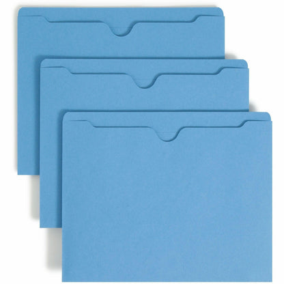Smead Colored Straight Tab Cut Letter Recycled File Jacket - 8 1/2" x 11" - 11 pt. - 2 Plys - Blue - Slip Resistant, Rei