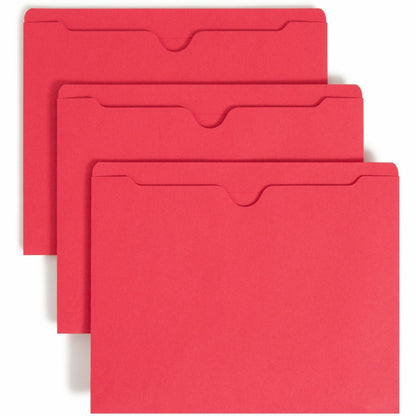 Smead Colored Straight Tab Cut Letter Recycled File Jacket - 8 1/2" x 11" - 11 pt. - 2 Plys - Red - Slip Resistant, Rein