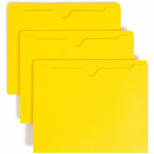 Smead Colored Straight Tab Cut Letter Recycled File Jacket - 8 1/2" x 11" - 11 pt. - 2 Plys - Yellow - Slip Resistant, R