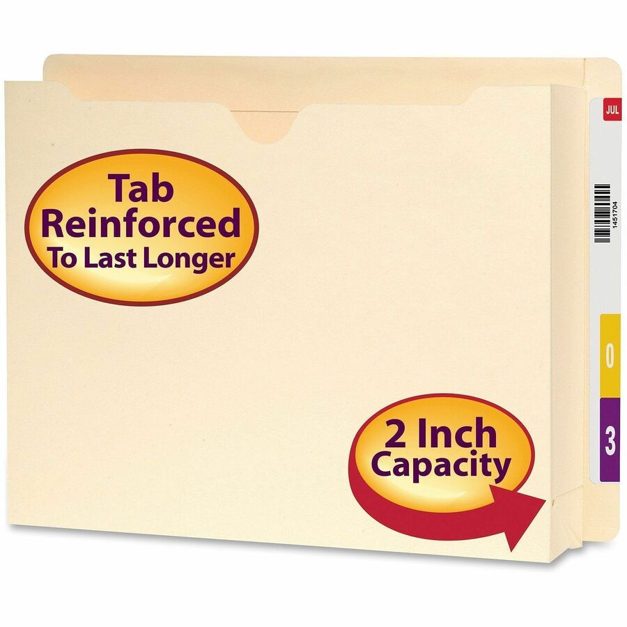 Smead Straight Tab Cut Letter Recycled File Jacket - 8 1/2" x 11" - 2" Expansion - 14 pt. - 2 Plys - Manila - 25 / Box
