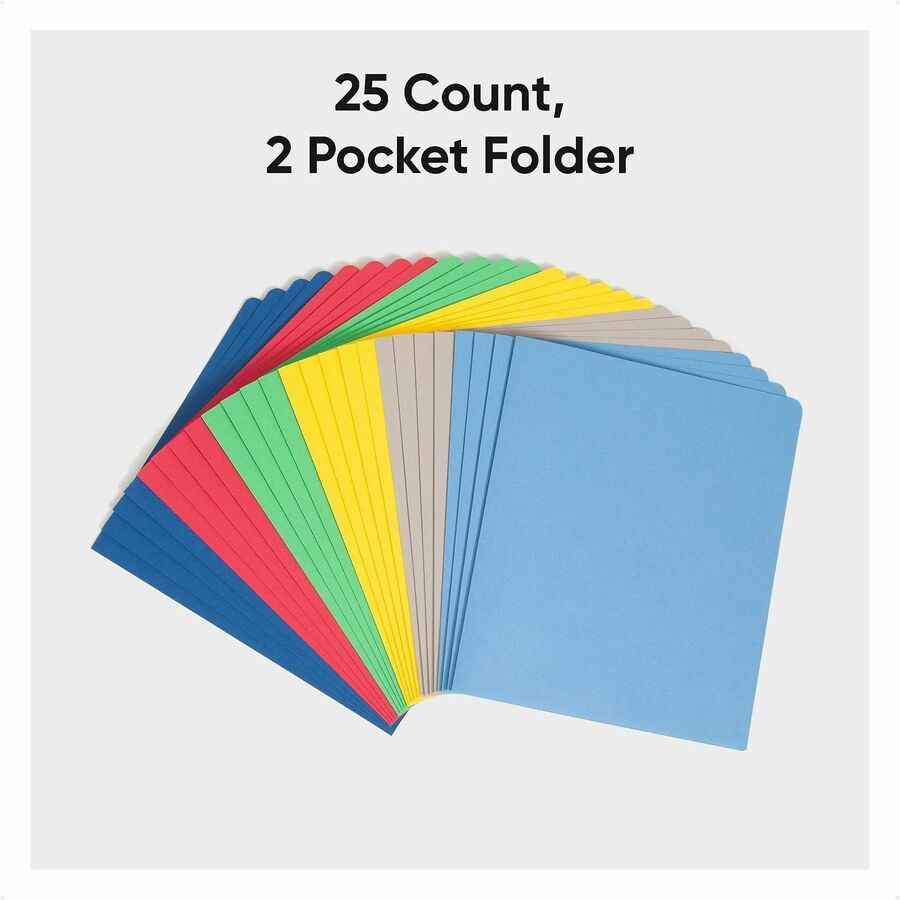 Smead Letter Recycled Pocket Folder - 8 1/2" x 11" - 2 Pocket - 11 pt. - Leatherette - Blue, Dark Blue, Gray, Green, Red