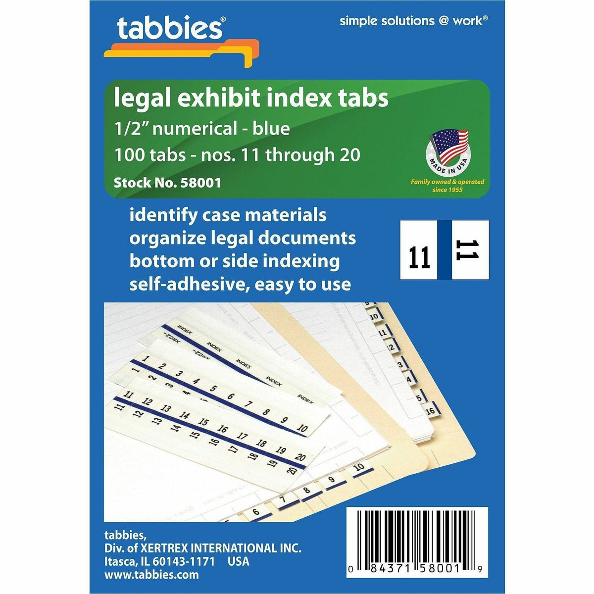 Tabbies Legal Index Divider Tabs - 10 Printed Tab(s) - Digit - 11-20 - 8.5" Divider Width x 11" Divider Length - Letter 
