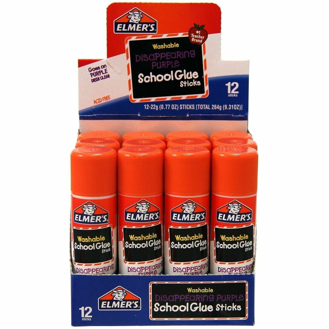 Elmer's Washable Nontoxic Glue Sticks - 0.77 oz - Purple - 12 / Box