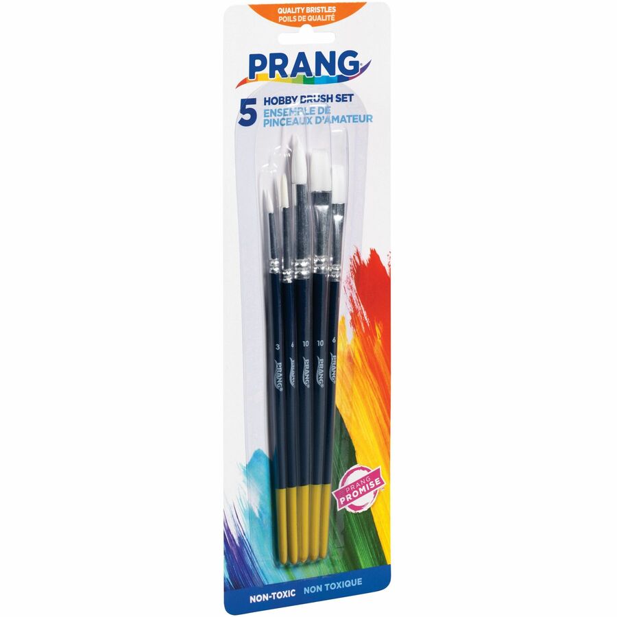 Prang Multipurpose Hobby Brush Set - Assorted - Wood Red Handle - Aluminum Ferrule - 5 / Set