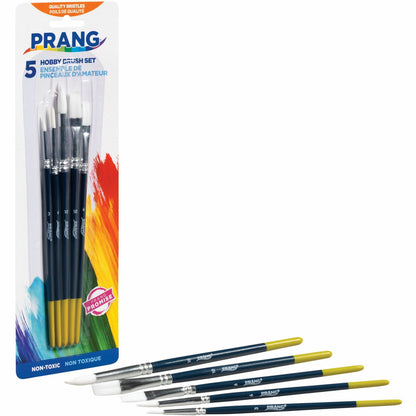 Prang Multipurpose Hobby Brush Set - Assorted - Wood Red Handle - Aluminum Ferrule - 5 / Set