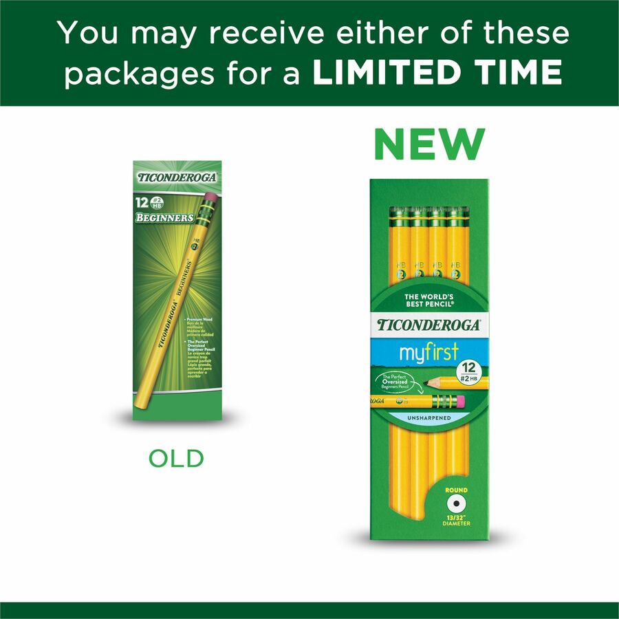 Ticonderoga Beginner No. 2 Pencils with Erasers - #2 - Yellow Barrel - 1 Dozen