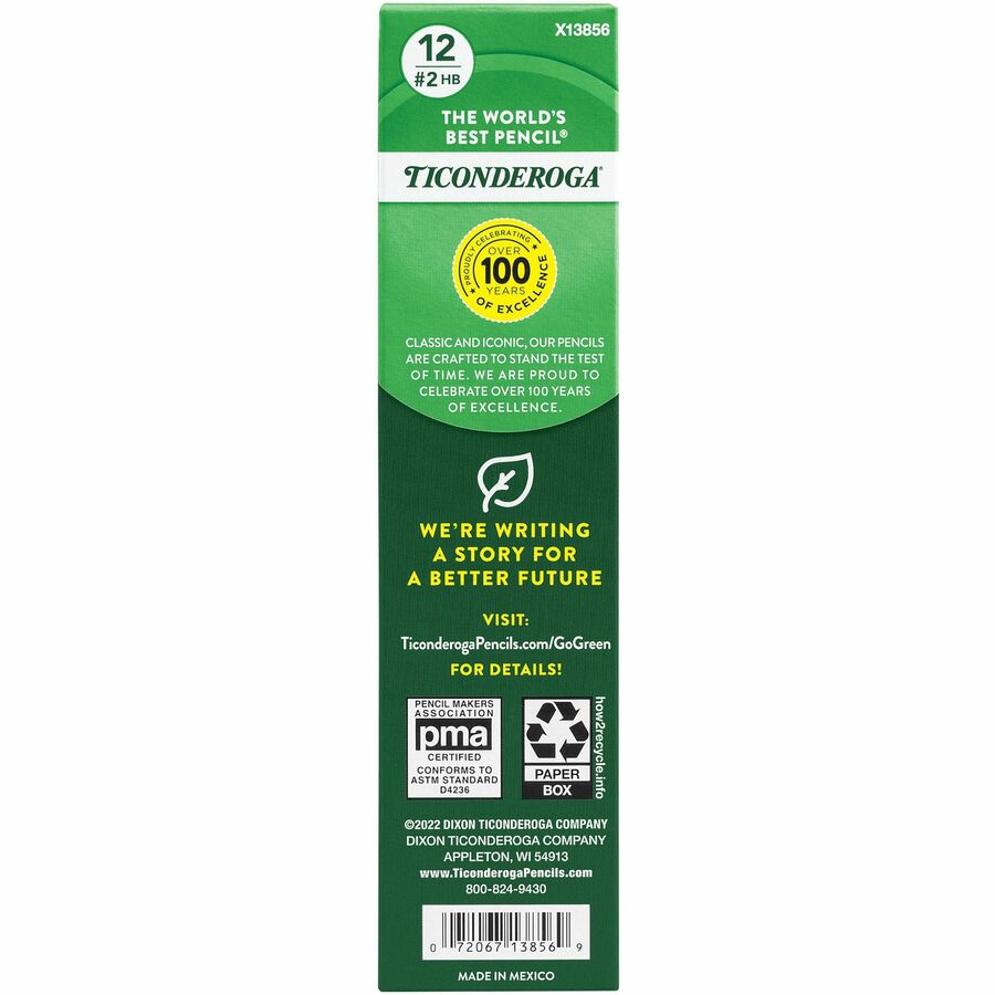 Ticonderoga Tri-Write Wooden Pencils - Black Lead - 2HB - Yellow Barrel - 1 Dozen