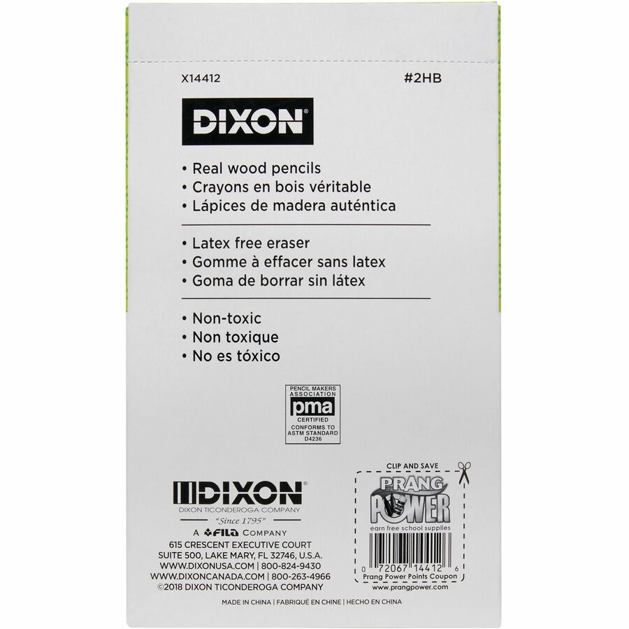 Dixon Woodcase No.2 Eraser Pencils - Black Lead - #2 - Yellow Barrel - 144 / Box