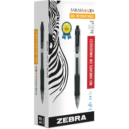 SARASA dry X20 Retractable Gel Pen - 0.7 mm Medium Pen Point - Refillable - Retractable - Black Ink - Pigment-based - Tr