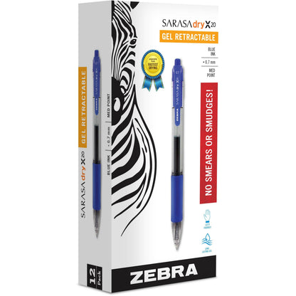 SARASA dry X20 Retractable Gel Pen - 0.7 mm Medium Pen Point - Refillable - Retractable - Blue Ink - Pigment-based - Tra