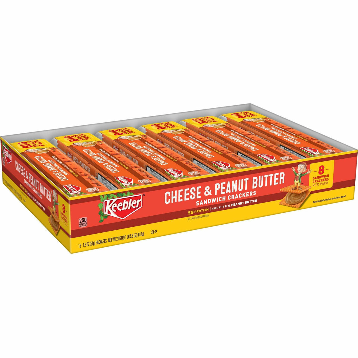 Keebler Cheese & Peanut Butter Sandwich Crackers - Peanut Butter, Cheese - 12 / Box
