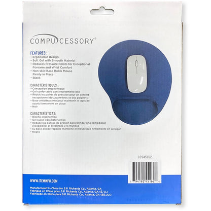 Compucessory Gel Mouse Pads - 9" Height x 10" Width x 1" Depth - Blue - Gel - 1 Each