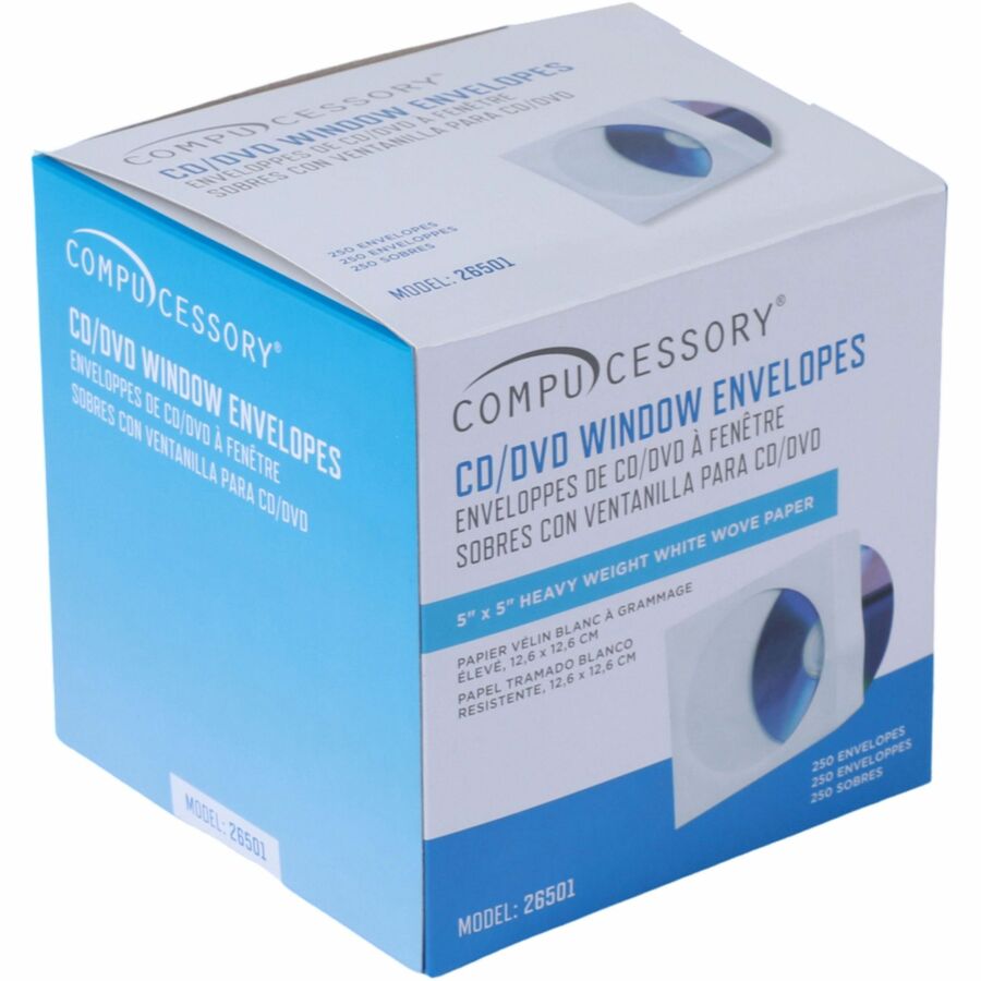 Compucessory CD/DVD White Window Envelopes - CD/DVD - 5" Width x 5" Length - White - 250 / Box