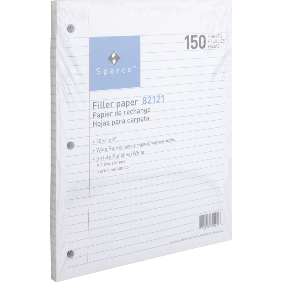 Sparco 3HP Filler Paper - 150 Sheets - Wide Ruled Front Ruling - 16 lb Basis Weight - 8" x 10 1/2" Sheet Size - White Pa