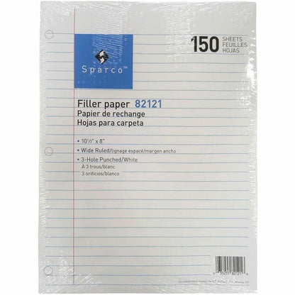 Sparco 3HP Filler Paper - 150 Sheets - Wide Ruled Front Ruling - 16 lb Basis Weight - 8" x 10 1/2" Sheet Size - White Pa