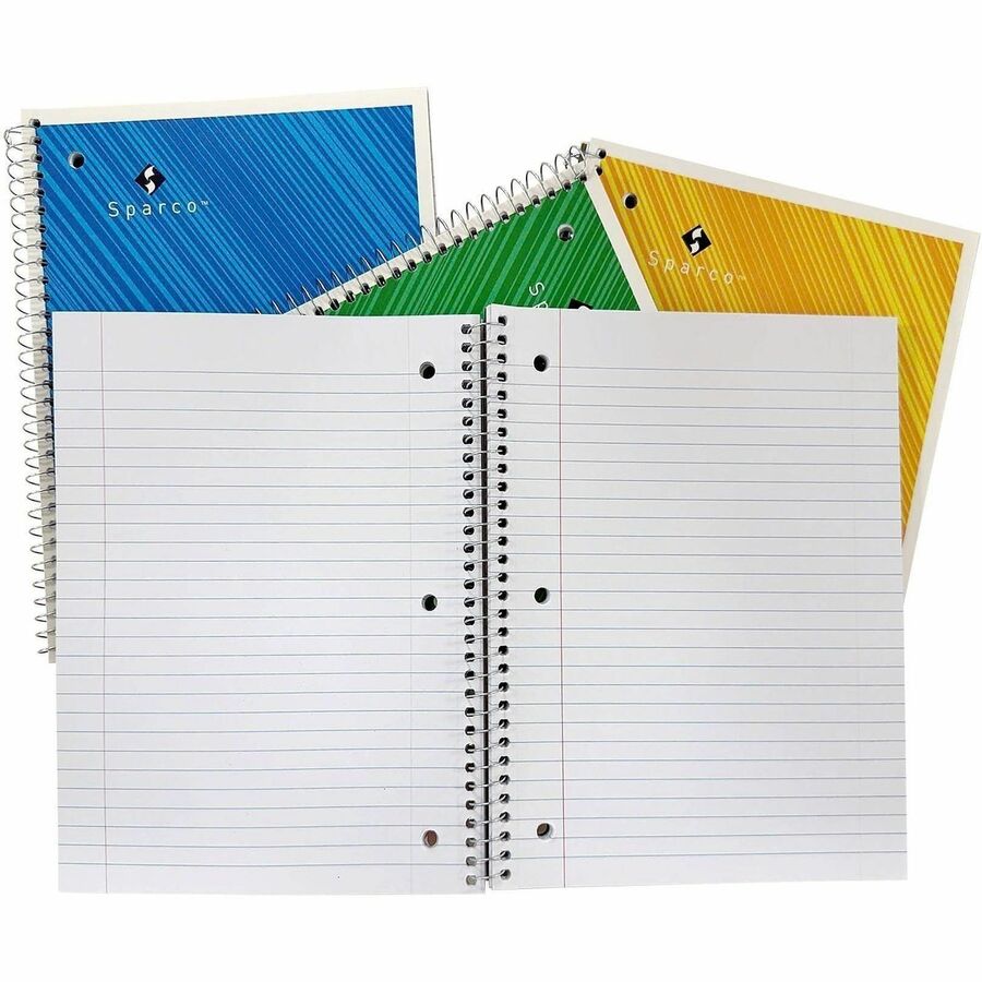 Sparco Quality 3HP Notebook - 3 Subject(s) - 120 Sheets - Wire Bound - Wide Ruled Front Ruling - Unruled Margin - 16 lb 