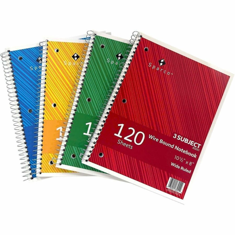 Sparco Quality 3HP Notebook - 3 Subject(s) - 120 Sheets - Wire Bound - Wide Ruled Front Ruling - Unruled Margin - 16 lb 